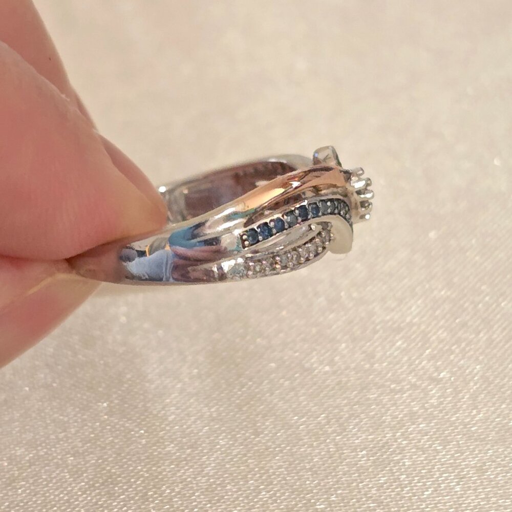 Diamond Three Stone Bypass Ring – 10K Rose Gold & Sterling Silver - Size 7 - Picture 6 of 9